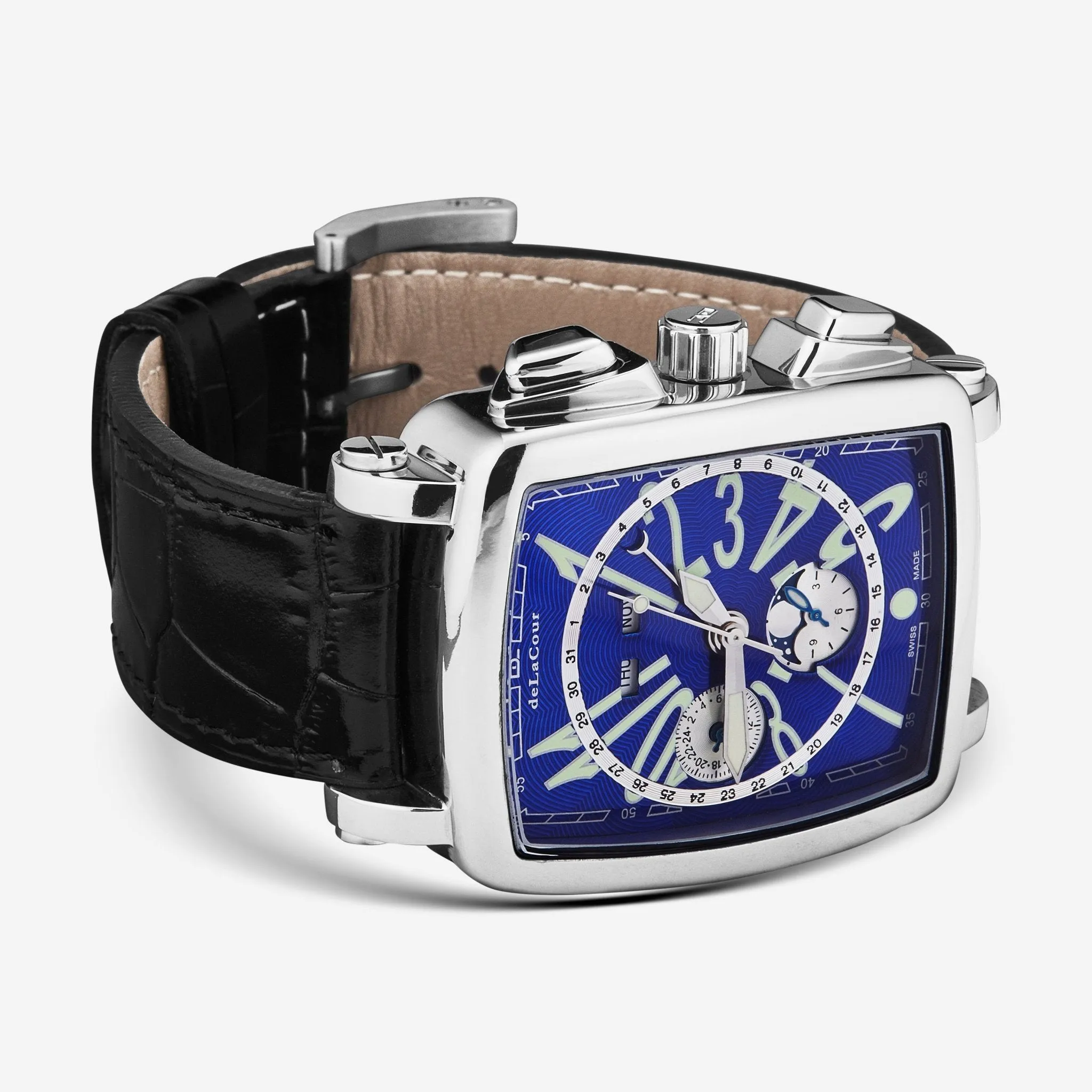 DeLaCour 'Via Larga' Chronograph Stainless Steel Men's Automatic Watch WAST1026-BLU