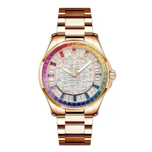Designer-Inspired Style Mechanical Watch with Colorful Square Diamonds