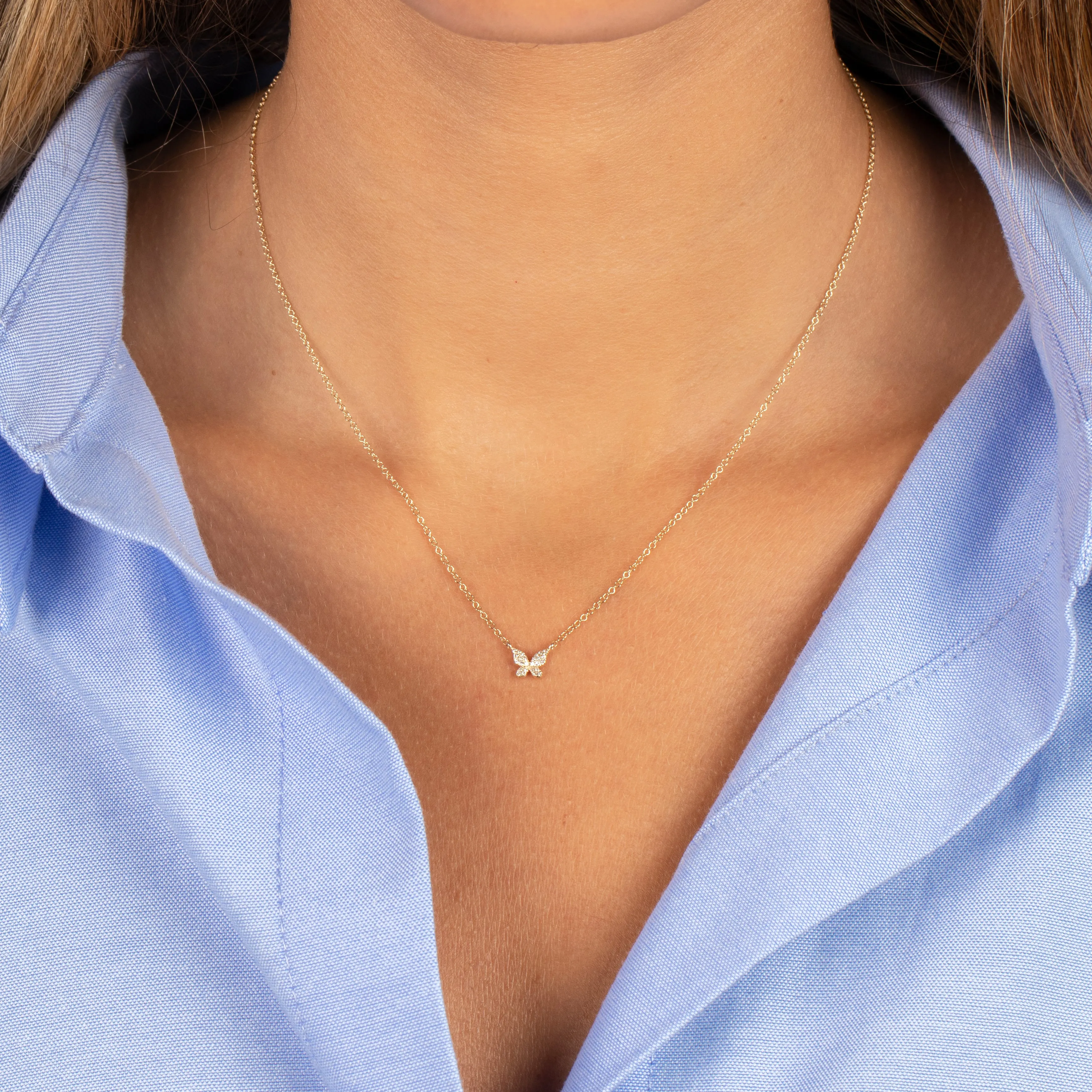 Diamond Butterfly Necklace 14K
