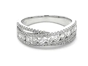Diamond Cross Over Ring in 18k White Gold