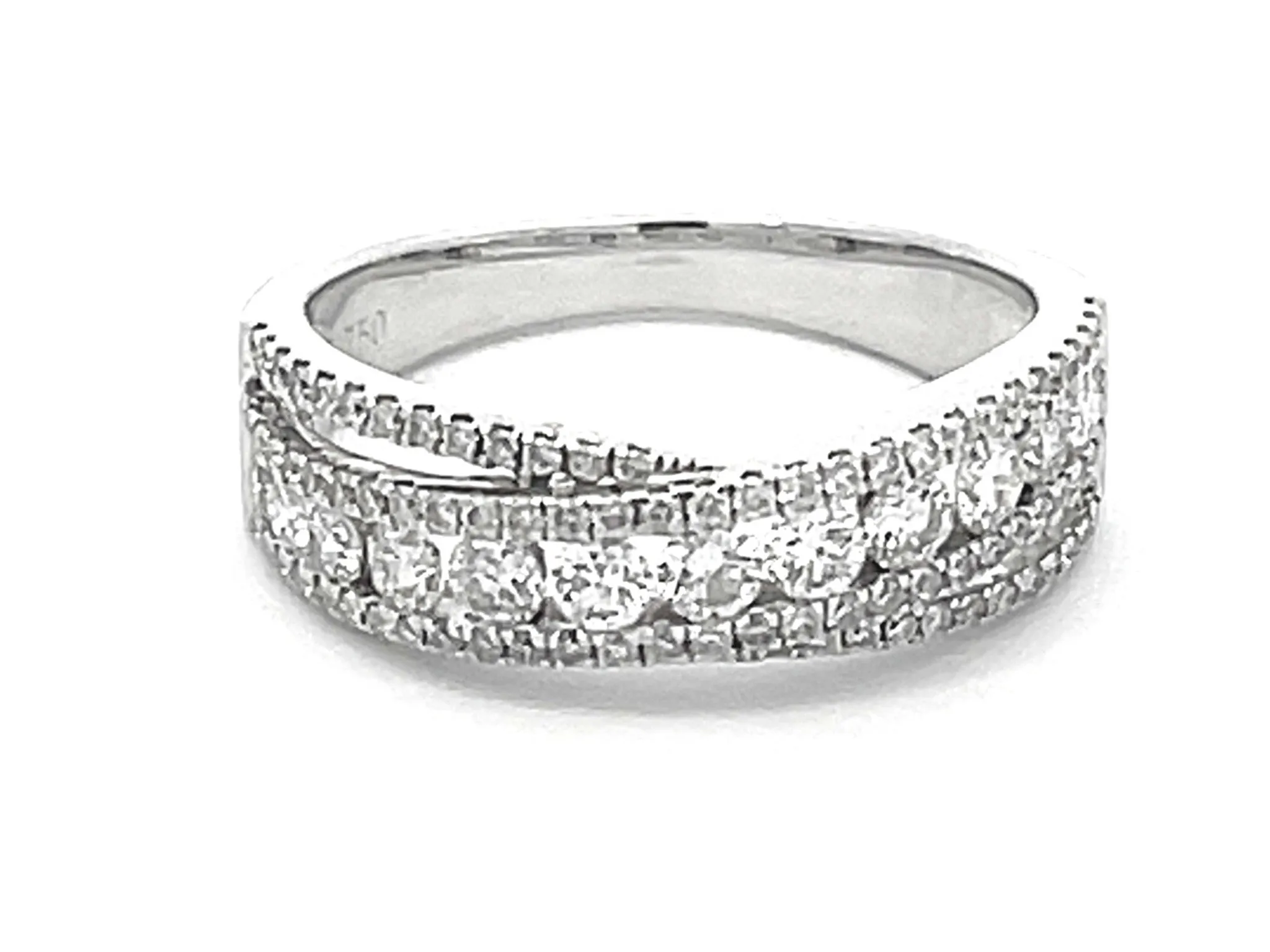 Diamond Cross Over Ring in 18k White Gold