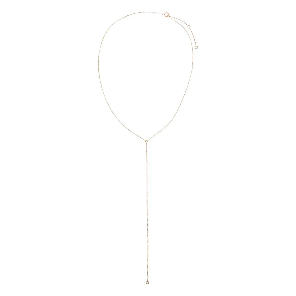 Diamond Double Solitaire Bezel Lariat Necklace 14K