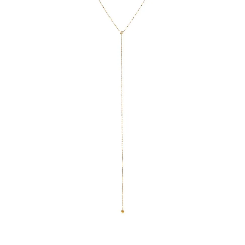 Diamond Double Solitaire Bezel Lariat Necklace 14K