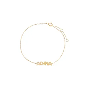 Diamond Pave Accented Bubble Nameplate Bracelet 14K