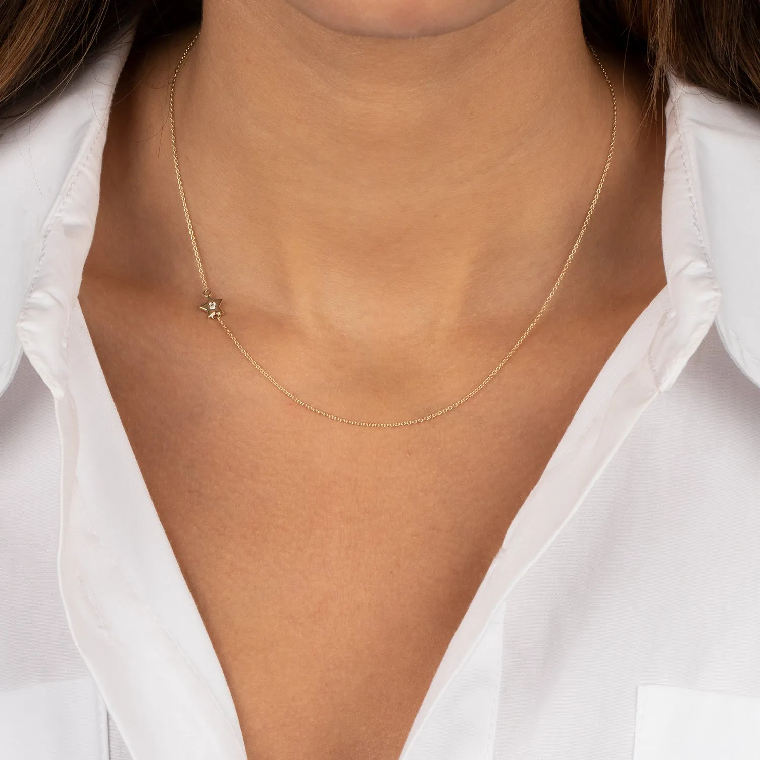 Diamond Sideway Star Necklace 14K