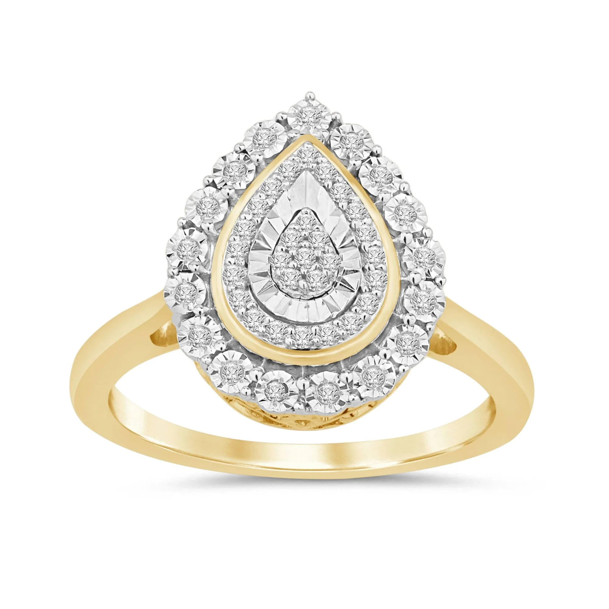Double Halo Ring with 0.15ct of Diamonds in 9ct Yellow Gold