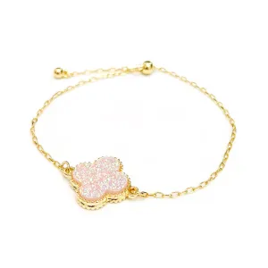 Druzy Clover Charm with Chain Pull Tie Bracelet