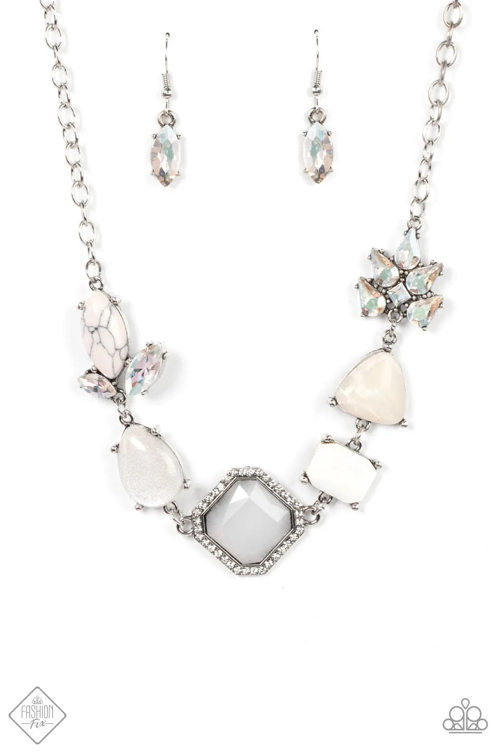 Eco Enchantment - White - Glittery Bead, Stone, and Rhinestone Paparazzi Short Necklace - June 2022 Sunset Sightings