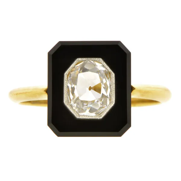 Edwardian Onyx & Diamond Ring, Old Mine 0.56ct