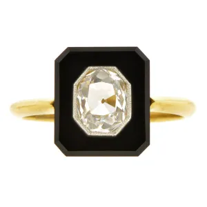 Edwardian Onyx & Diamond Ring, Old Mine 0.56ct