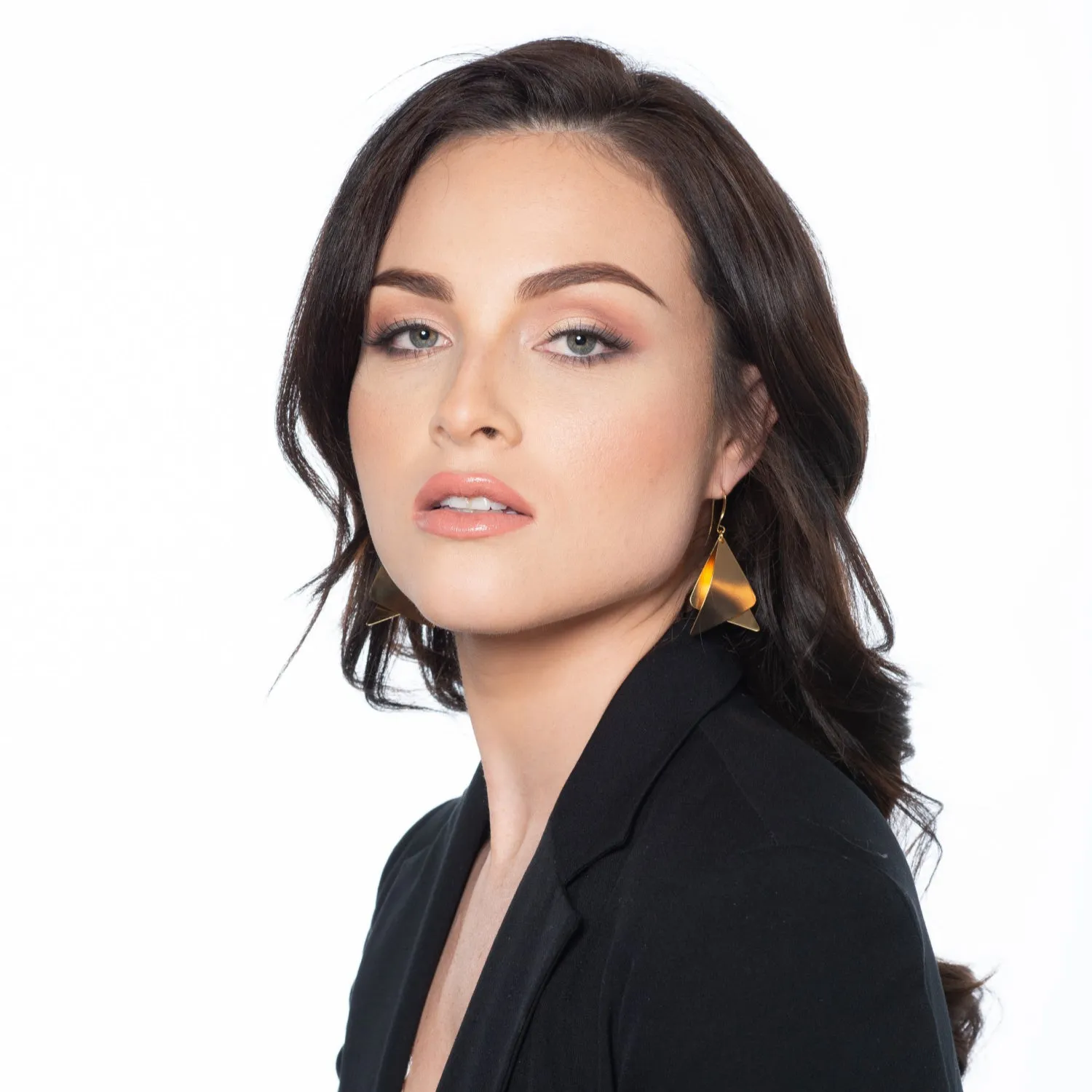 Eleanor Two gold bent triangles earrings