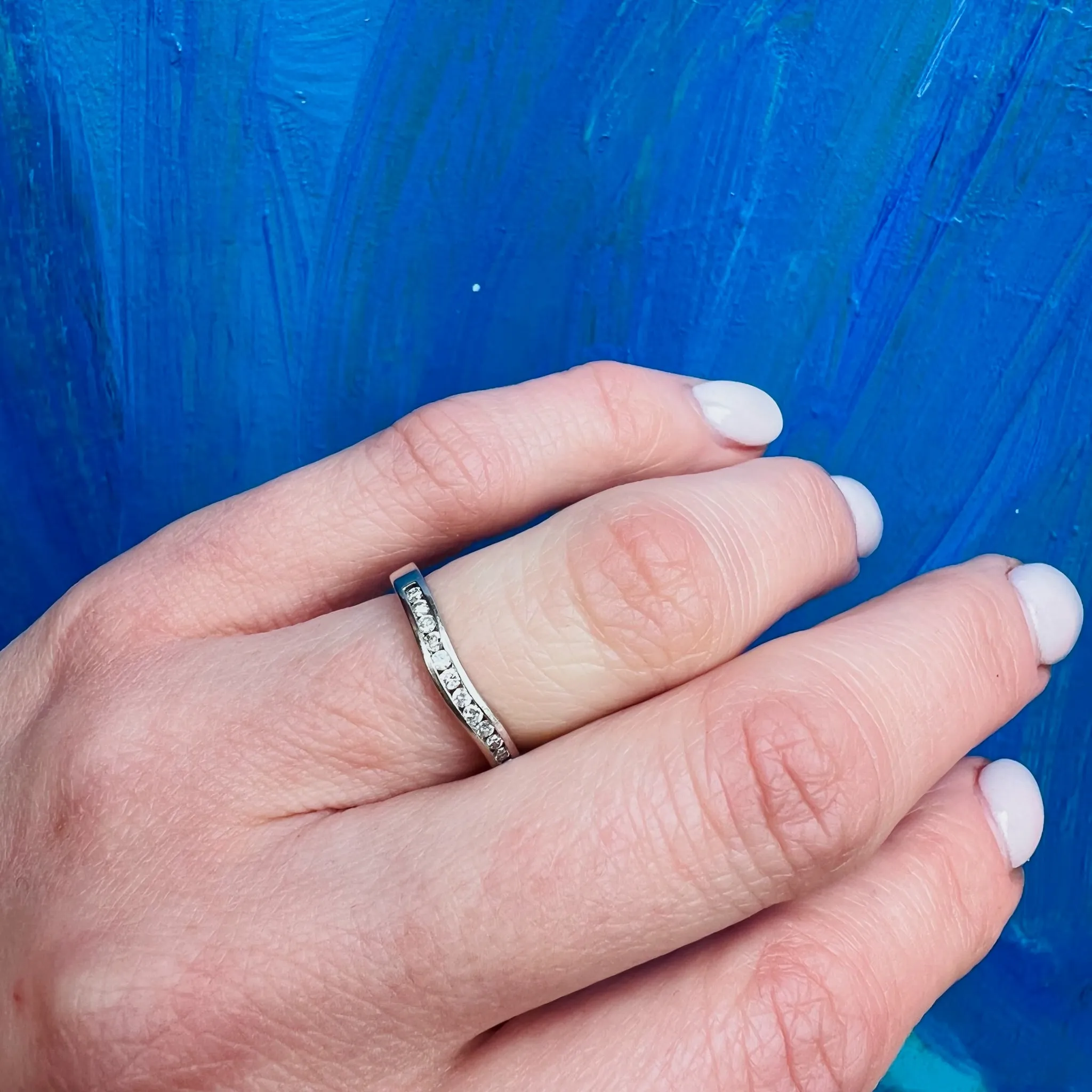 Elegant Estate Curved Diamond Band in White Gold