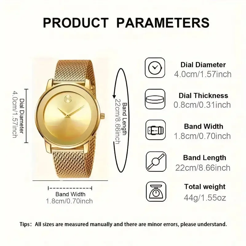 Elegant Golden Tone Women's Quartz Watch, Mesh Strap
