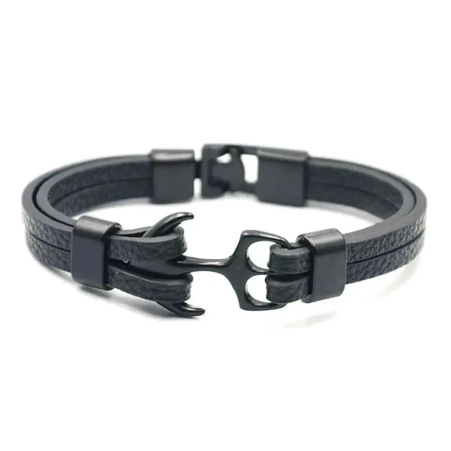 Elegant Modern Handmade Stainless Steel Men Anchor Bracelet made of Nylon in Navy Blue Color For Man