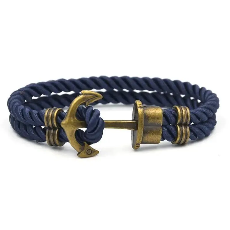 Elegant Modern Handmade Stainless Steel Men Anchor Bracelet made of Nylon in Navy Blue Color For Man