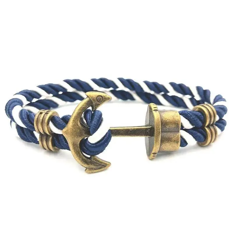 Elegant Modern Handmade Stainless Steel Men Anchor Bracelet made of Nylon in Navy Blue Color For Man