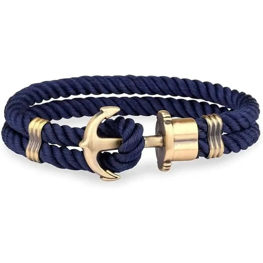 Elegant Modern Handmade Stainless Steel Men Anchor Bracelet made of Nylon in Navy Blue Color For Man