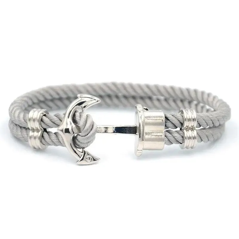 Elegant Modern Handmade Stainless Steel Men Anchor Bracelet made of Nylon in Navy Blue Color For Man