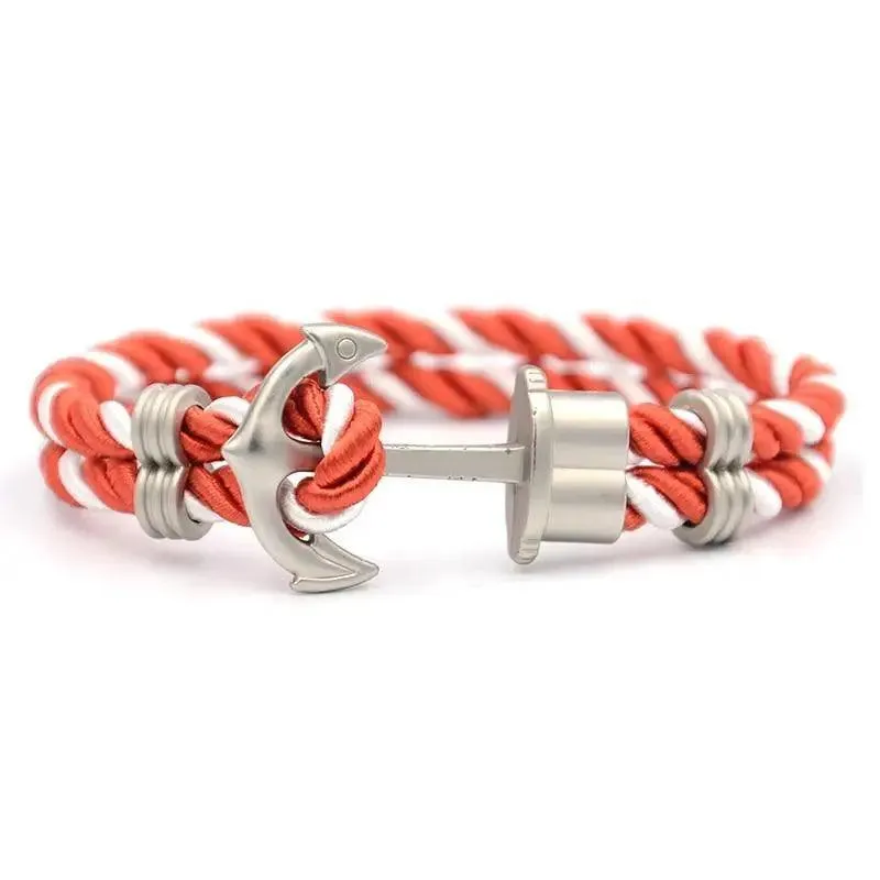 Elegant Modern Handmade Stainless Steel Men Anchor Bracelet made of Nylon in Navy Blue Color For Man
