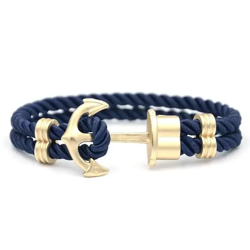 Elegant Modern Handmade Stainless Steel Men Anchor Bracelet made of Nylon in Navy Blue Color For Man