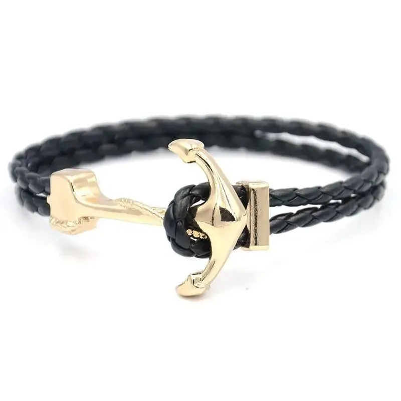 Elegant Modern Handmade Stainless Steel Men Anchor Bracelet made of Nylon in Navy Blue Color For Man