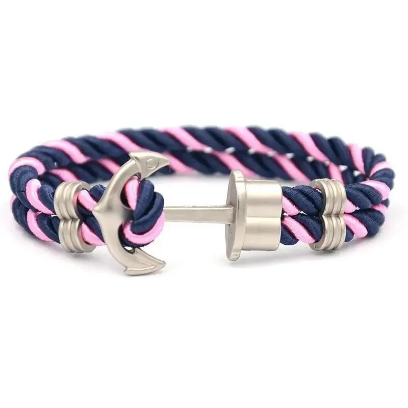 Elegant Modern Handmade Stainless Steel Men Anchor Bracelet made of Nylon in Navy Blue Color For Man