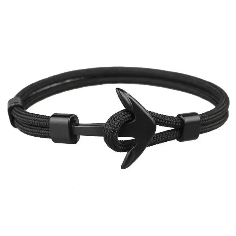 Elegant Modern Handmade Stainless Steel Men Anchor Bracelet made of Nylon in Navy Blue Color For Man