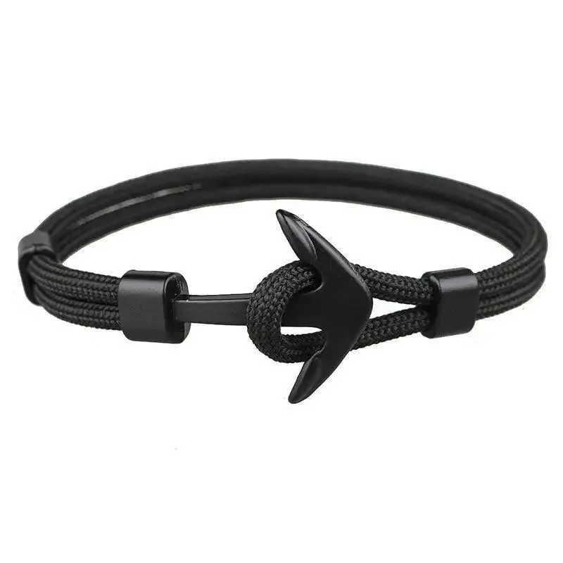 Elegant Modern Handmade Stainless Steel Men Anchor Bracelet made of Nylon in Navy Blue Color For Man