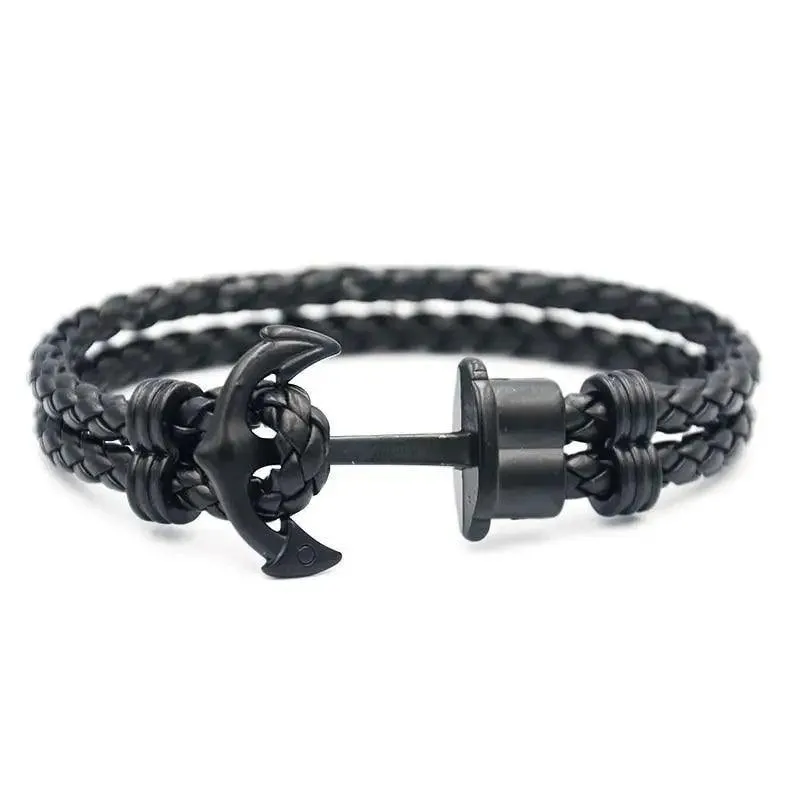 Elegant Modern Handmade Stainless Steel Men Anchor Bracelet made of Nylon in Navy Blue Color For Man