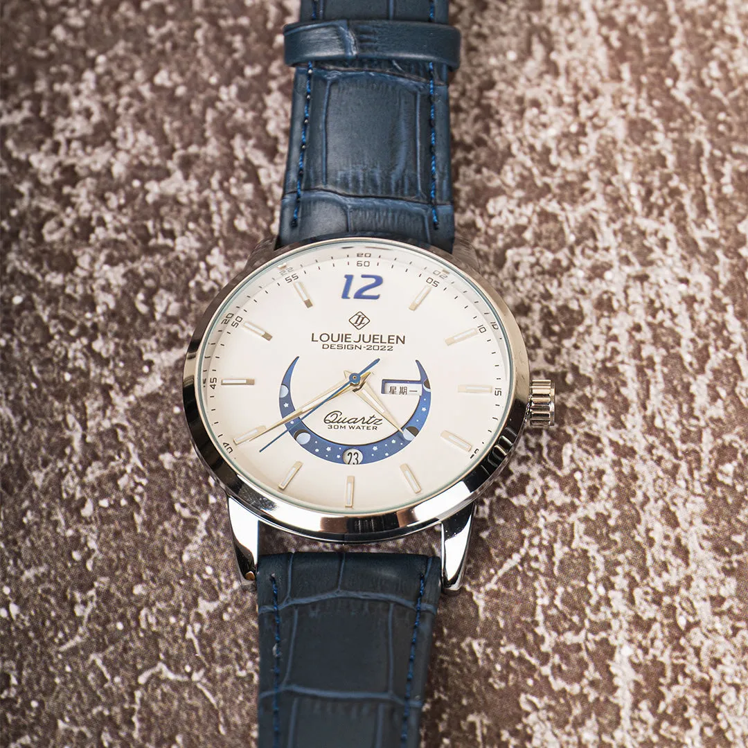 Elegant Moonphase Watch with Luminous Weekday Calendar