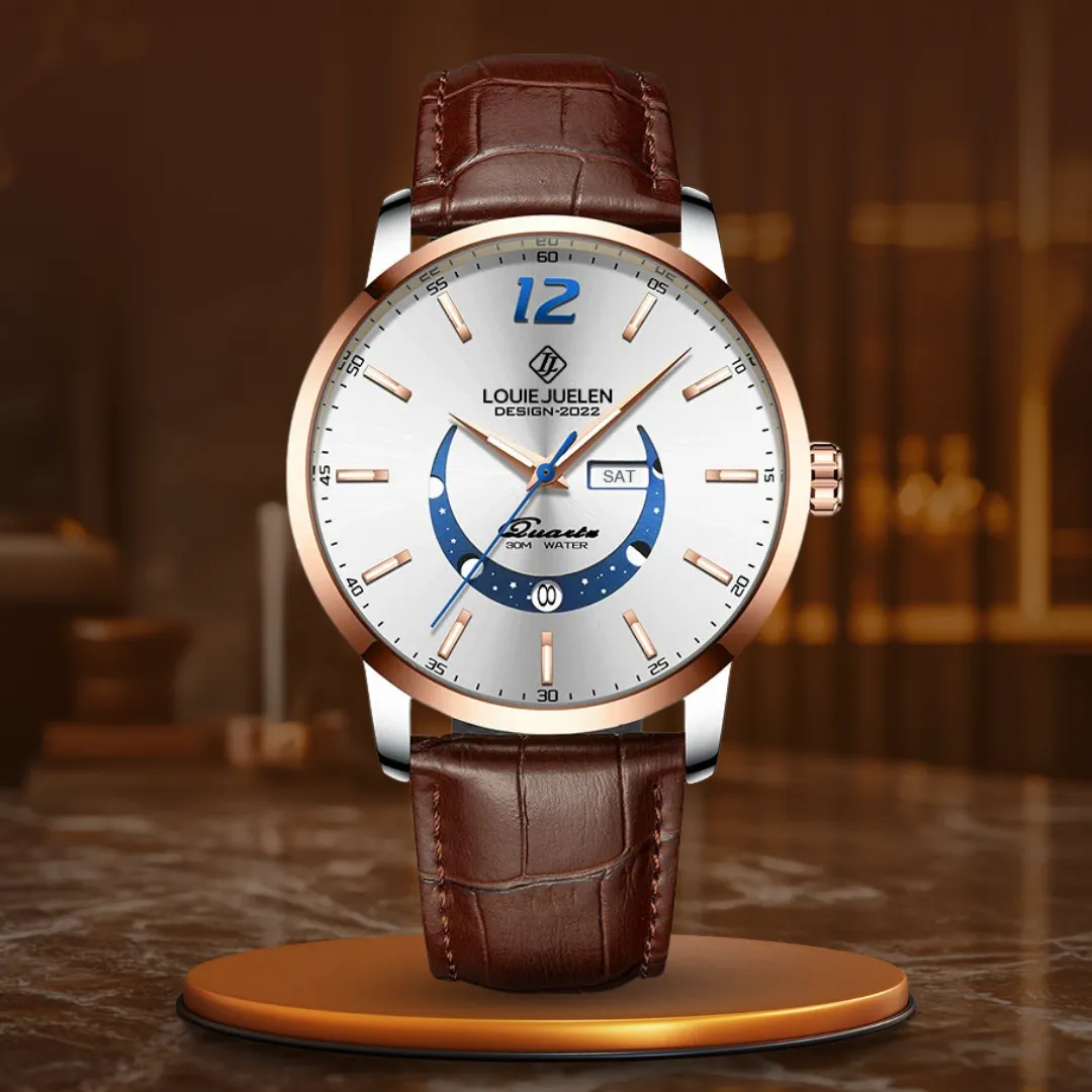 Elegant Moonphase Watch with Luminous Weekday Calendar