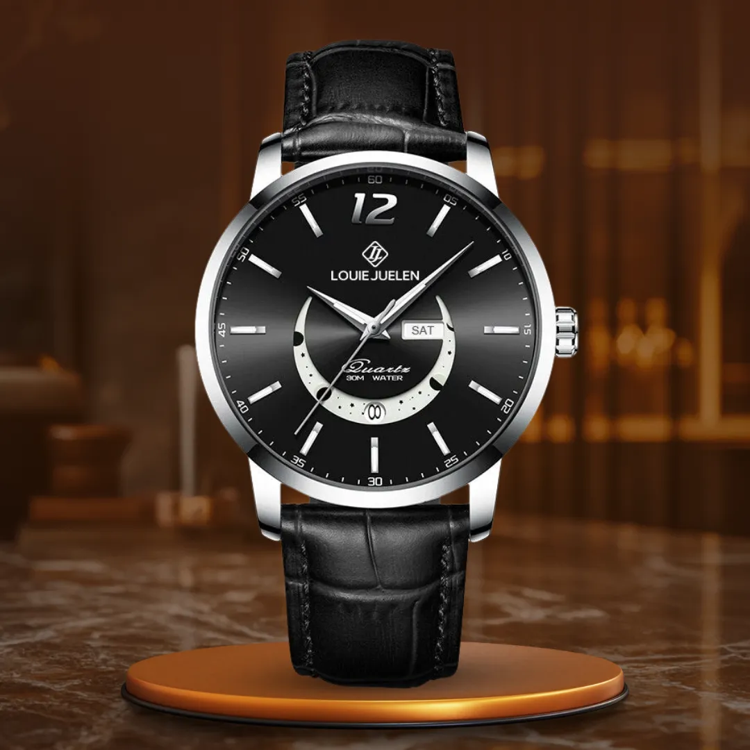 Elegant Moonphase Watch with Luminous Weekday Calendar