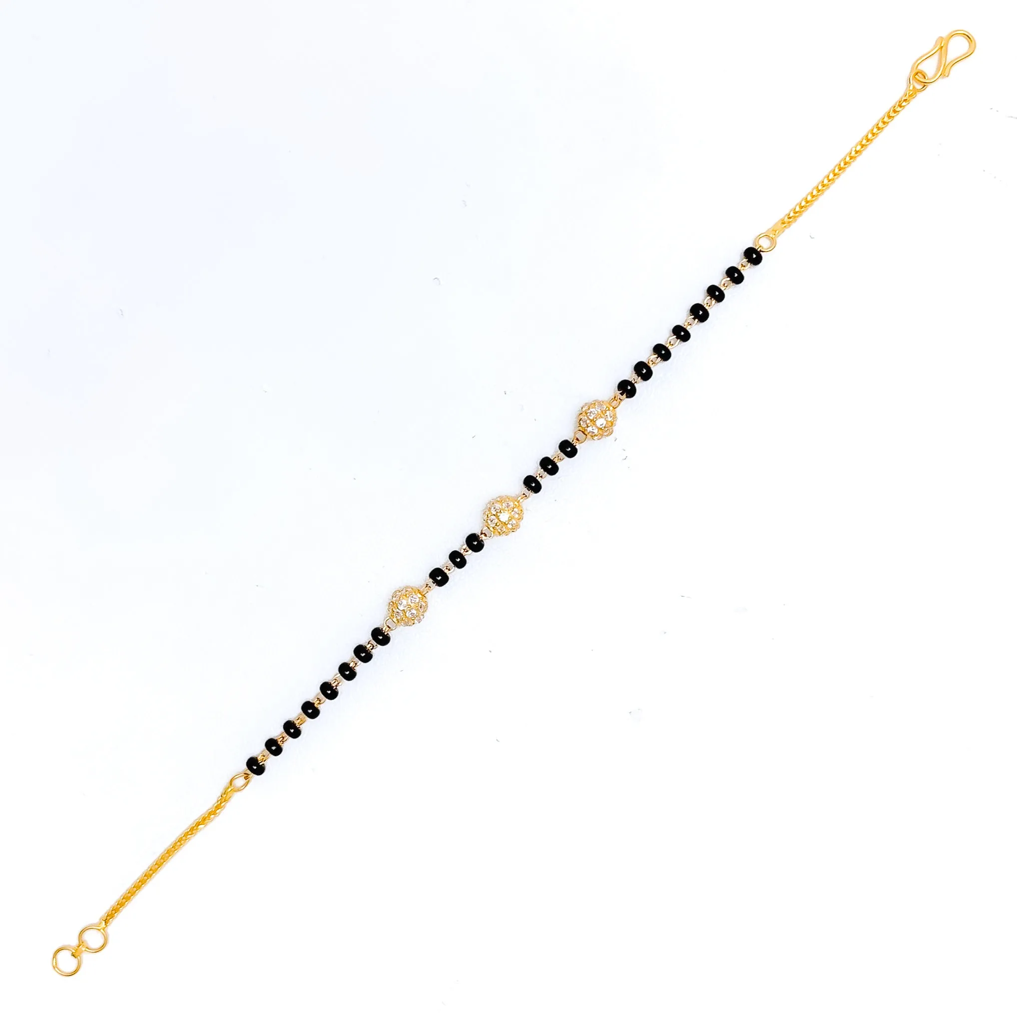 Elegant Orb 22k Gold Black Bead Bracelet