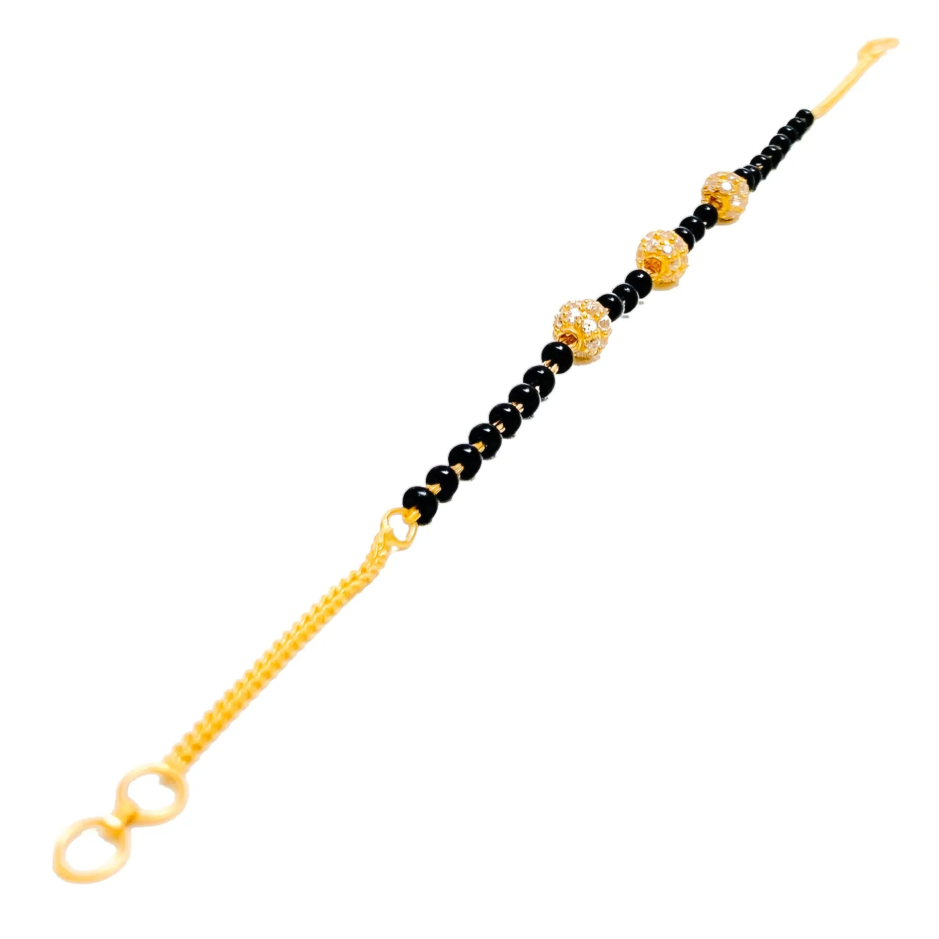 Elegant Orb 22k Gold Black Bead Bracelet