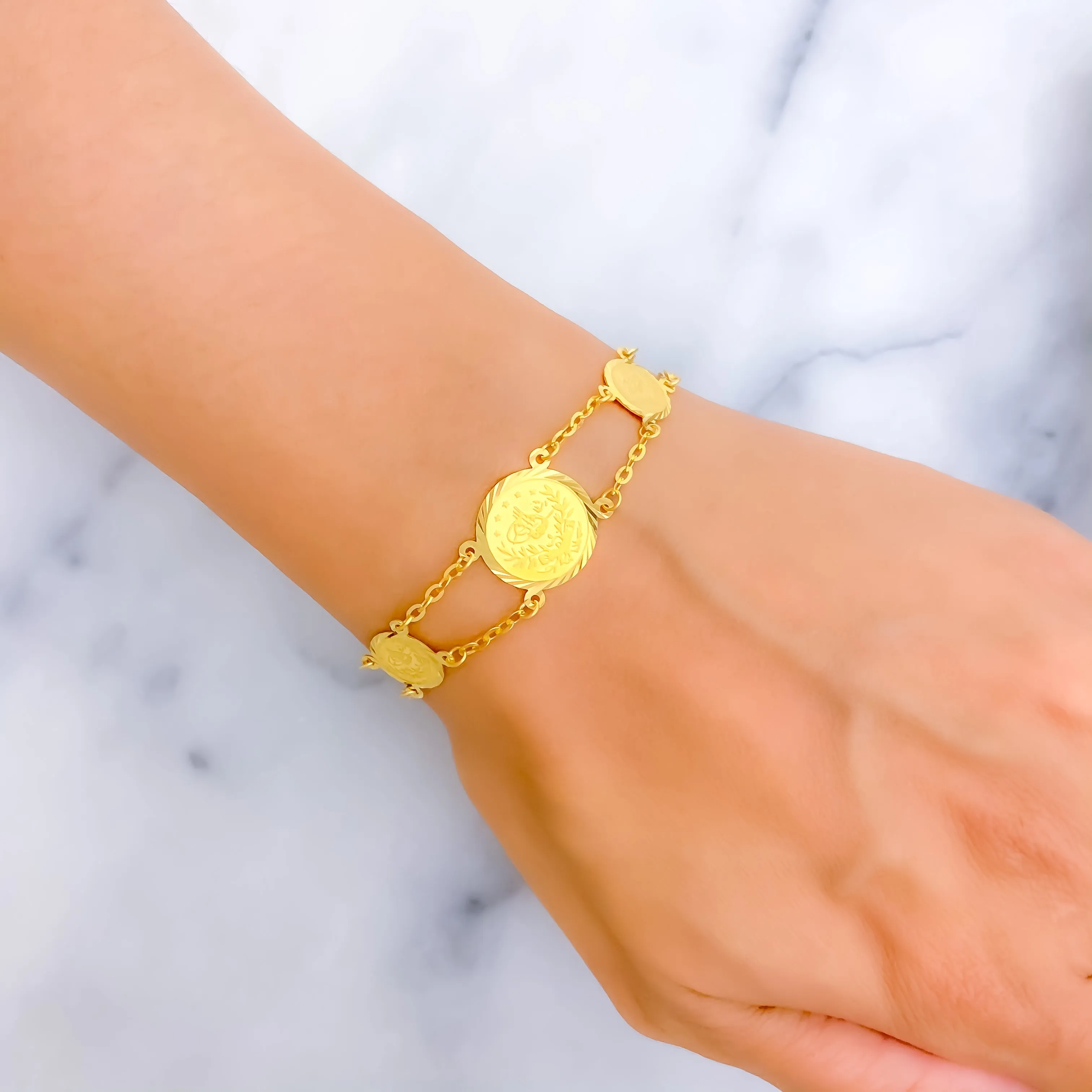 Elegant Sparkling 21k Gold Coin Bracelet