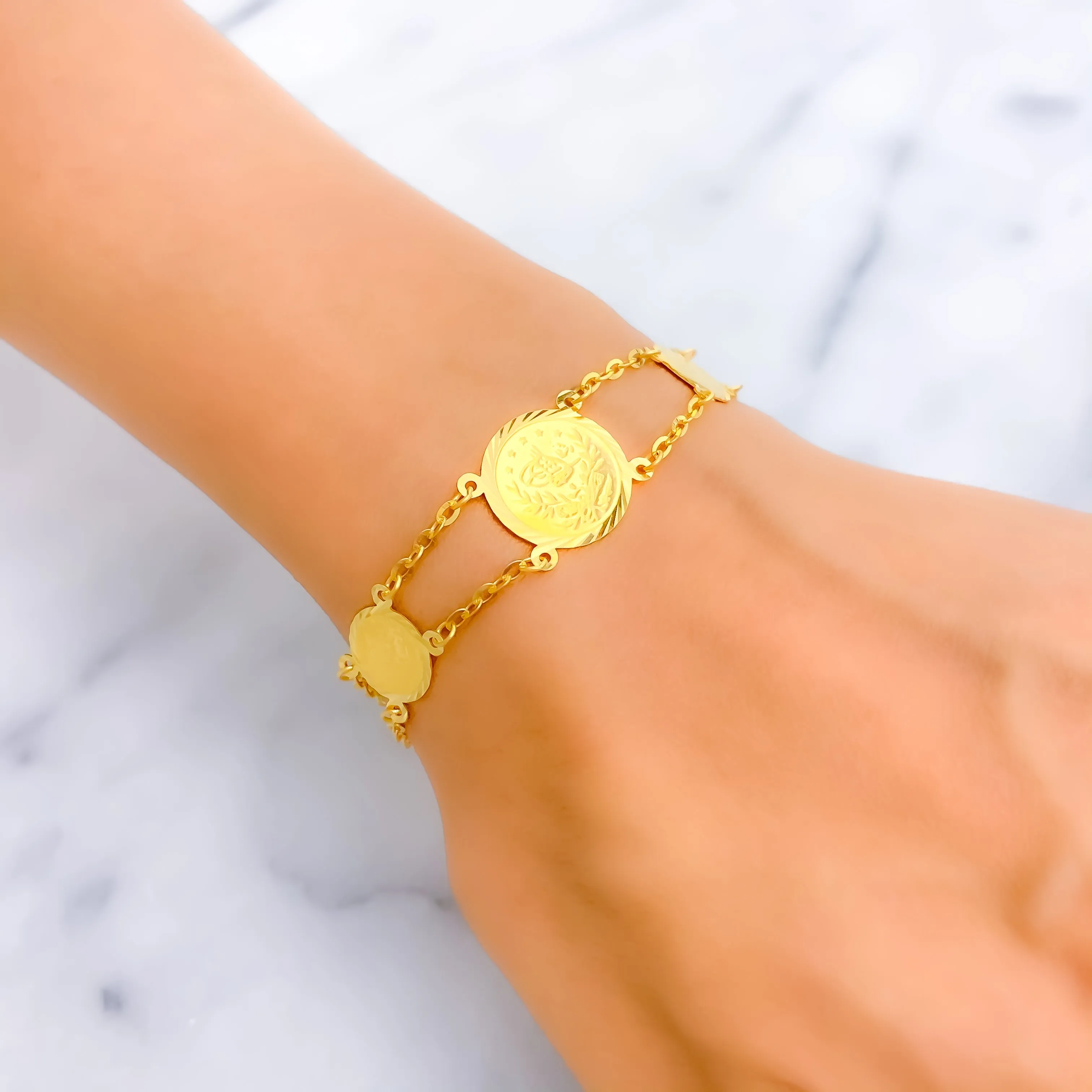 Elegant Sparkling 21k Gold Coin Bracelet