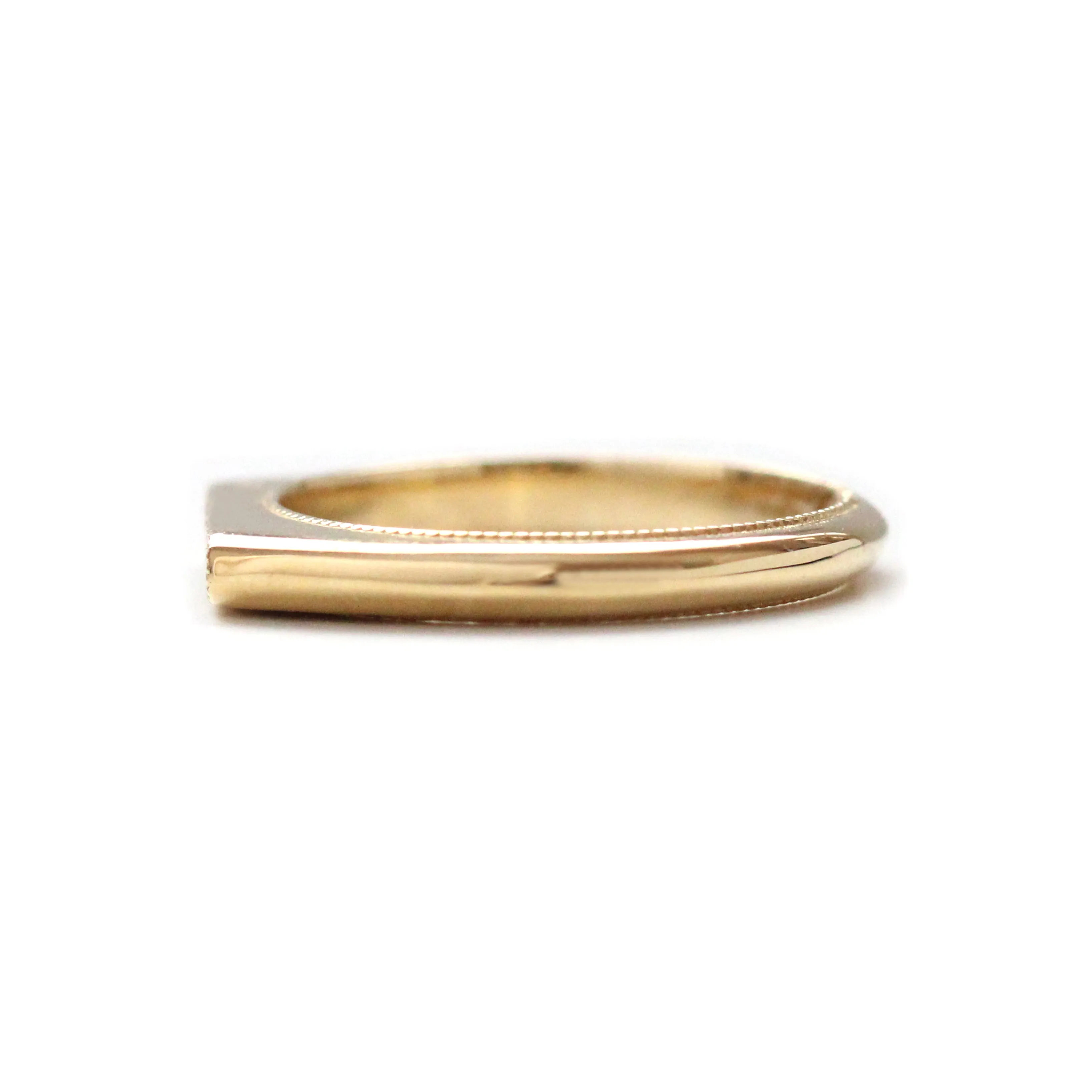 Elongated oval pave set diamond signet band