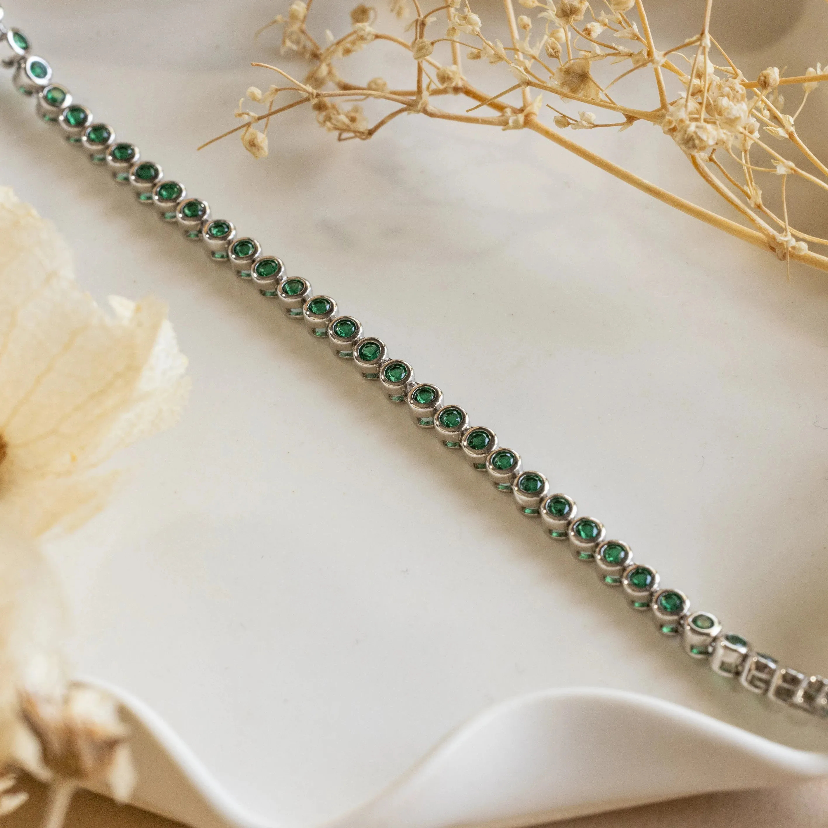 Emerald Bezel Tennis Necklace