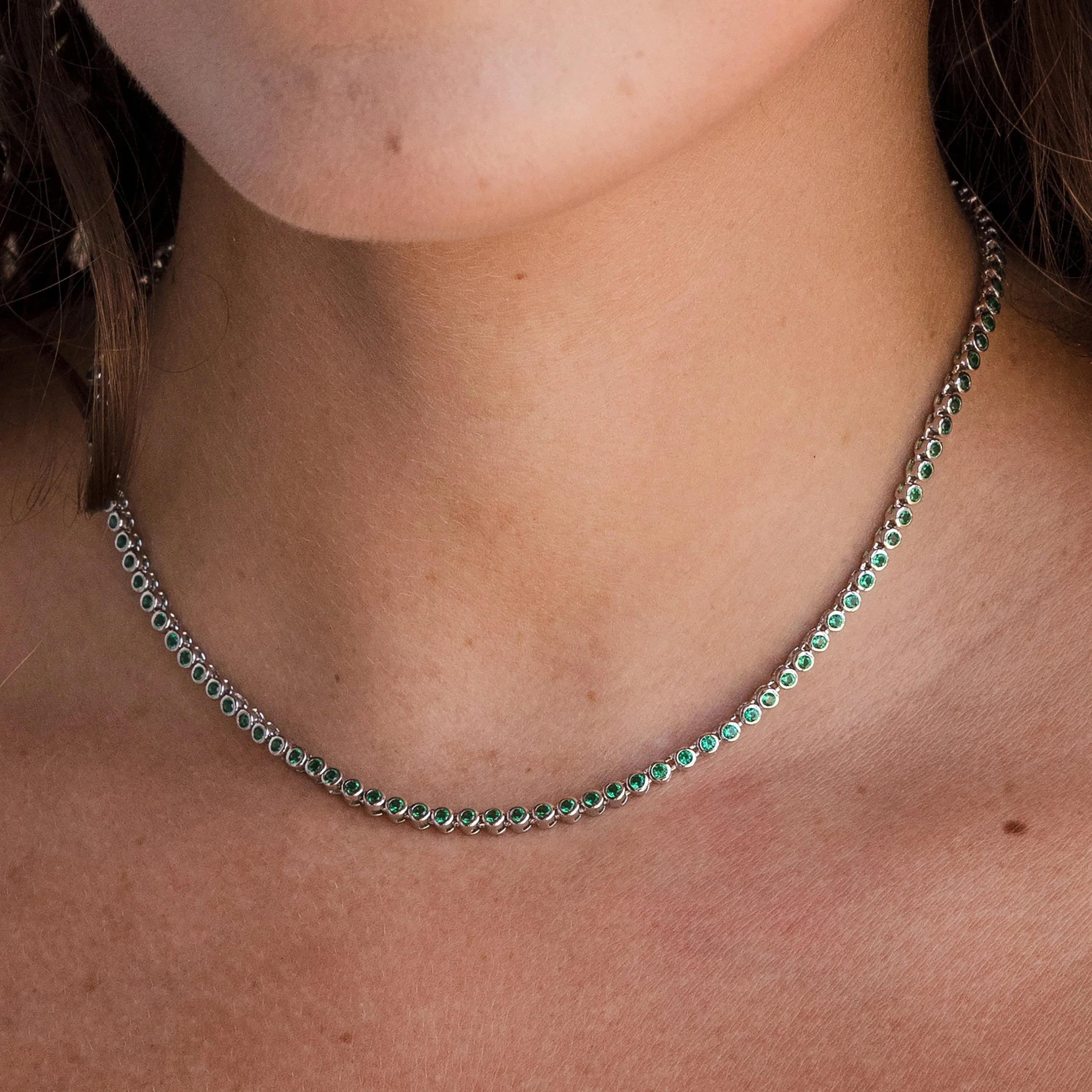 Emerald Bezel Tennis Necklace