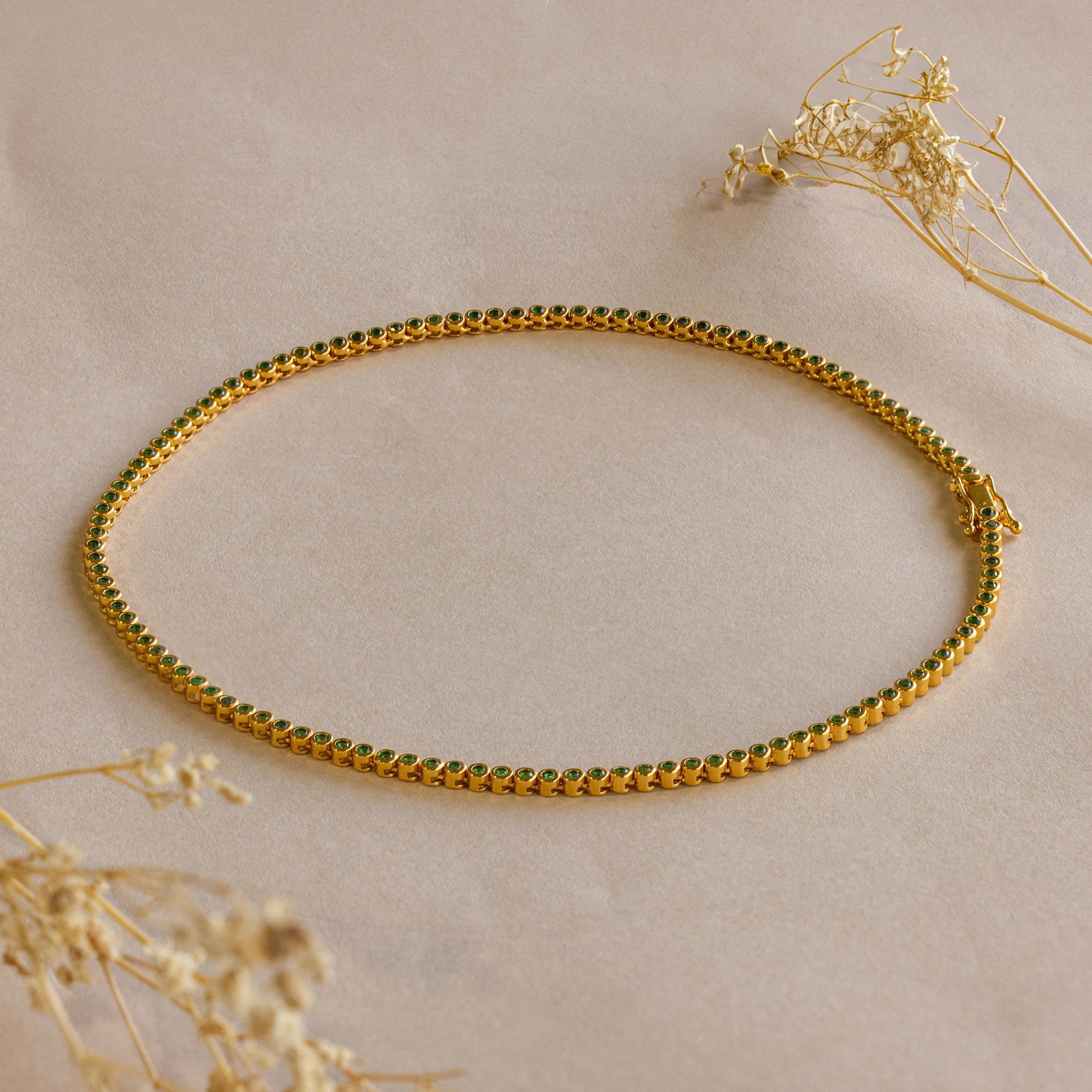 Emerald Bezel Tennis Necklace