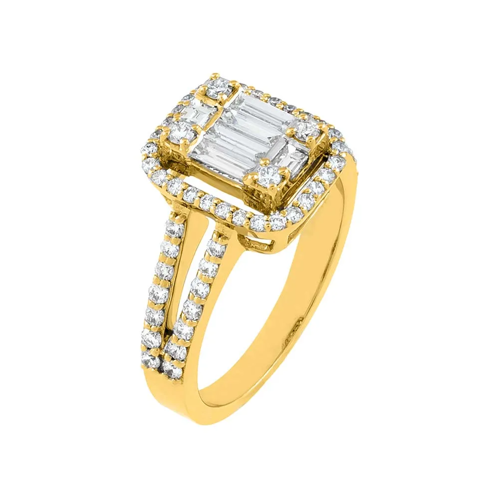 Emerald Diamond Illusion Ring 14K