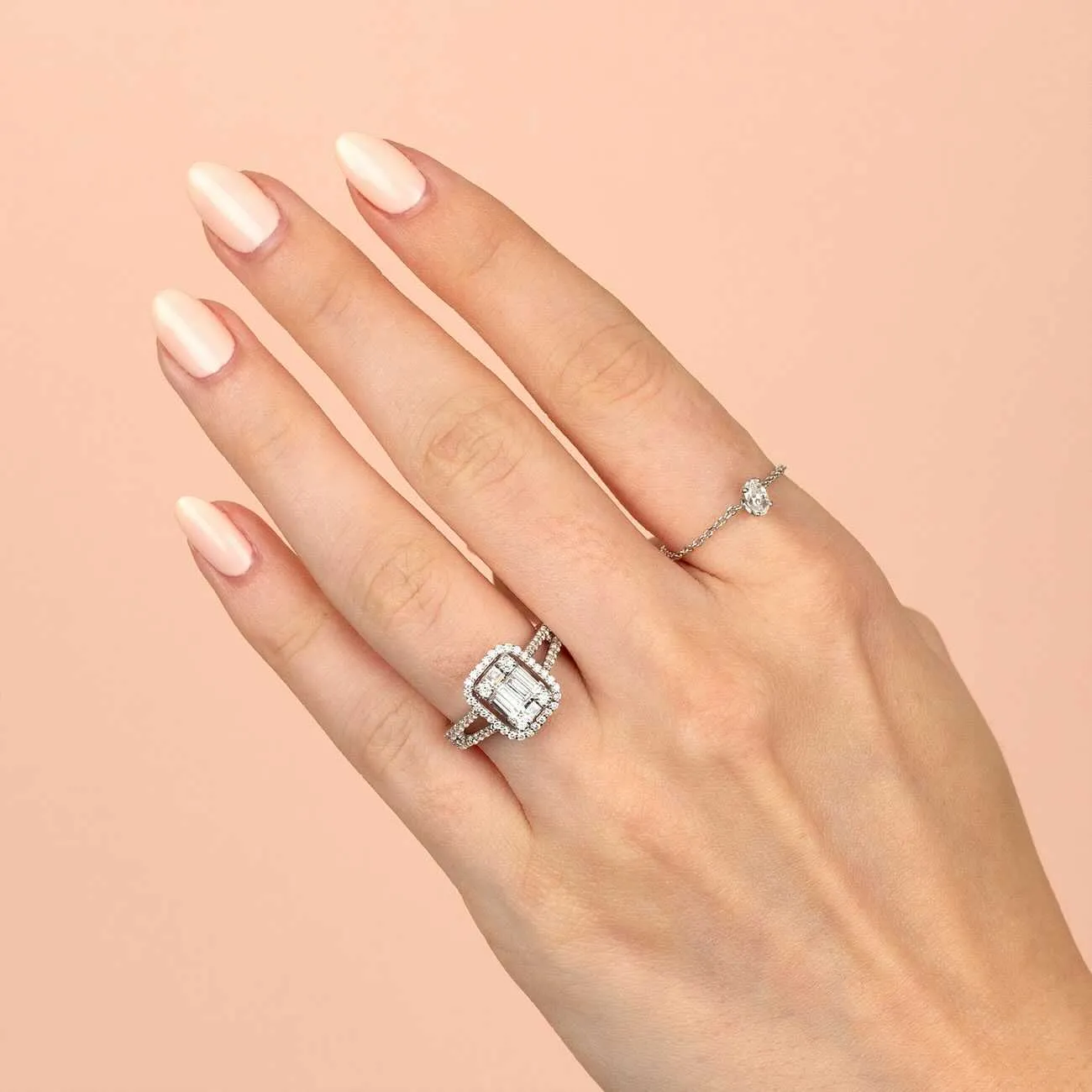 Emerald Diamond Illusion Ring 14K