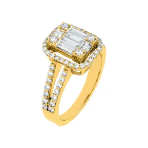 Emerald Diamond Illusion Ring 14K