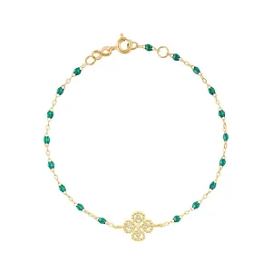 Emerald Lucky Clover Classic Gigi diamond Bracelet- 18k Yellow Gold