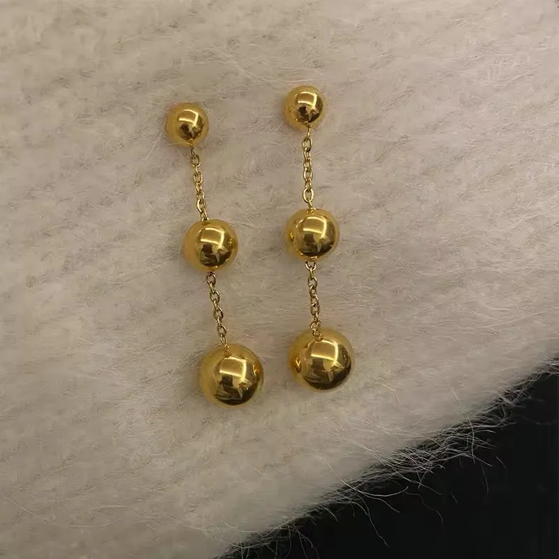 Enchanting Gold Ball Beads Pendant Earrings