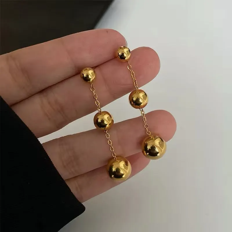 Enchanting Gold Ball Beads Pendant Earrings