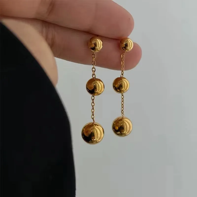 Enchanting Gold Ball Beads Pendant Earrings