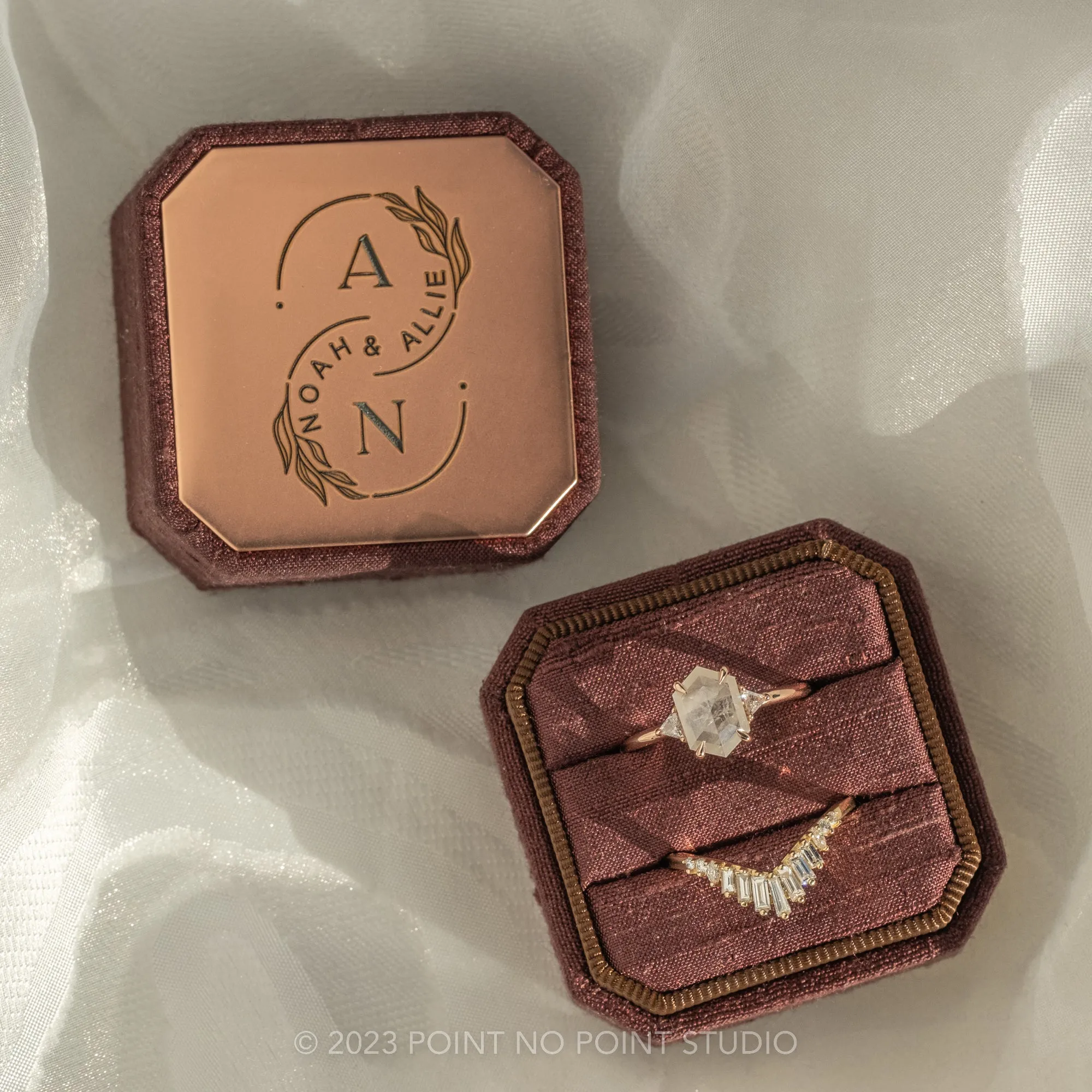 Engraved Double Slot Ring Boxes
