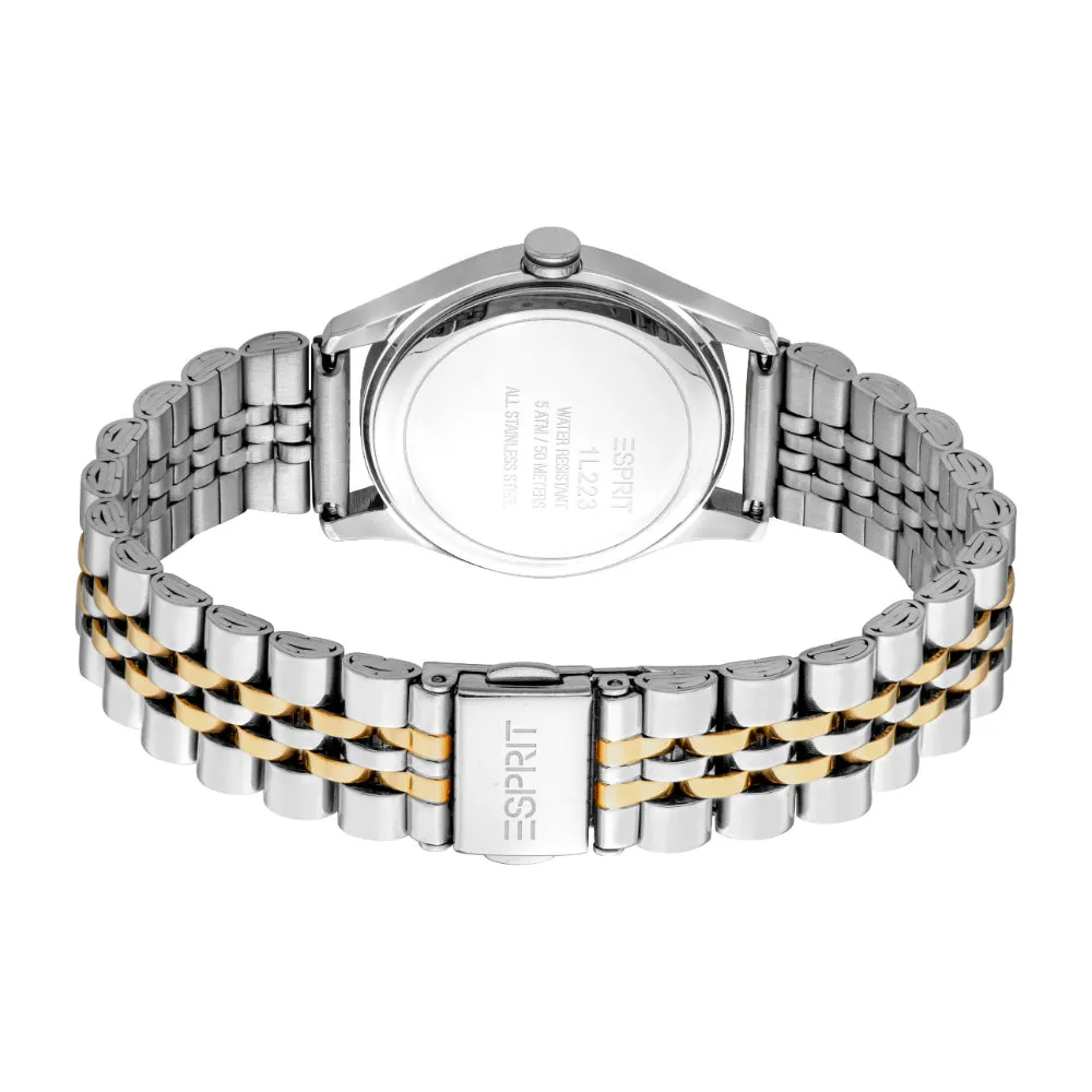 ESPRIT Women's Two Tone Silver & Gold Color Watch with Black Dial and Date Function
