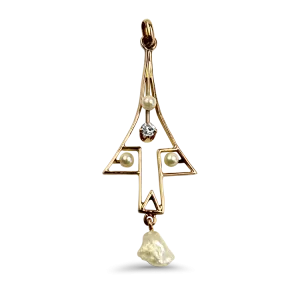 Estate 10K Rose Gold Pearl Arrow Pendant